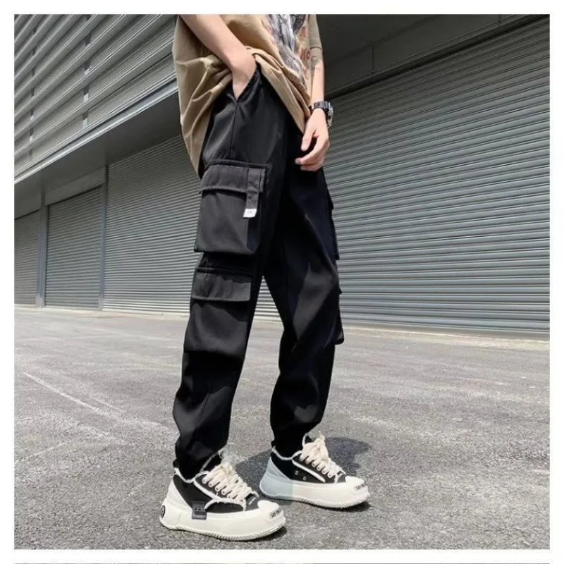 BONSIR - Temperament Versatile Casual Men's Clothing Autumn and Winter New Splice Pockets Drawstring Oversize Commuting Cargo Pants