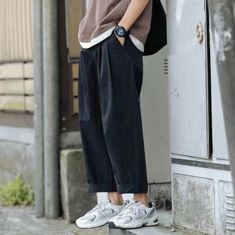 sanyamk Men's Fashion Trend Streetwear Trousers Korean Loose Student Cargo Casual Pants Green/black/khaki Color Suit Pants M-2XL
