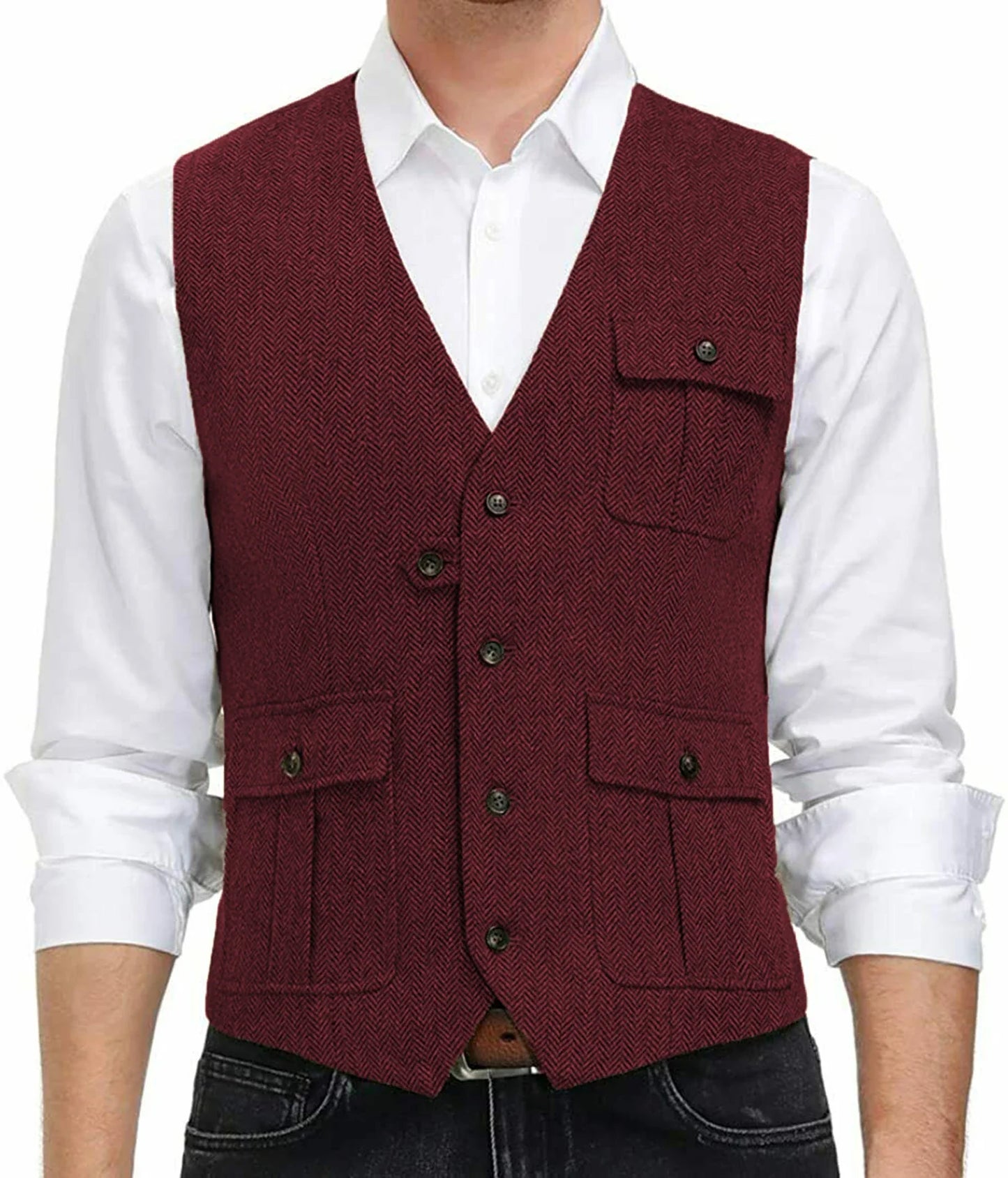 sanyamk Light Blue New Men Vest Wool Tweed Casual Waistcoat Formal Business Vest For Wedding Groomsmen Party Banquet Suit