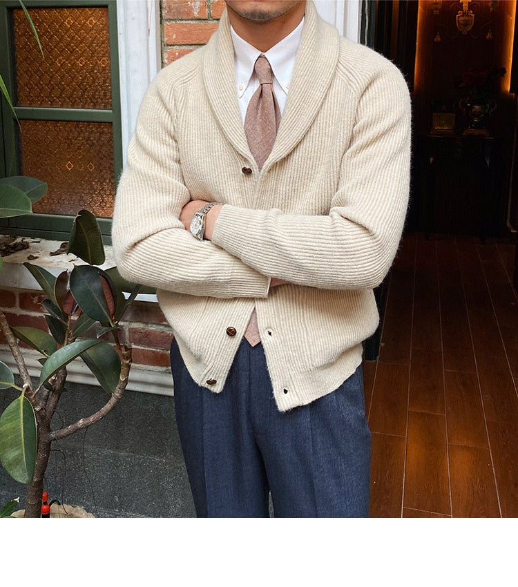 Bonsir Fall lapel Sweater Cardigan Men Knitting Pocket Sweaters Winter Warm Coat Men Single Breasted Top Cardigan Sexy Pleated Sweater