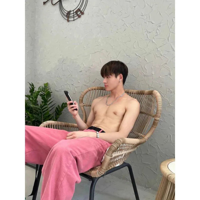 sanyamk Fashion Pink Pants Men's Jeans Loose Streetwear Baggy Denim Trousers Male Straight Bottoms Korean Style Trousers Hip Hop