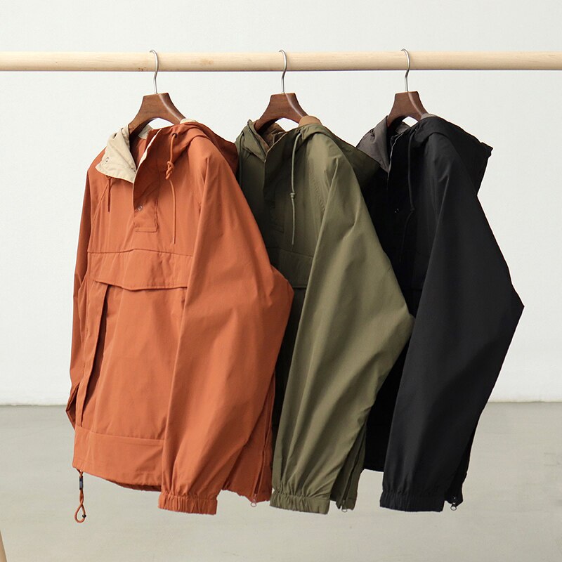 Bonsir Autumn Trekking Hooded Work Jacket Men's Windproof New Loose Half Zipper Stormsuit Outdoor Camping Hiking Riding Coat Tooling