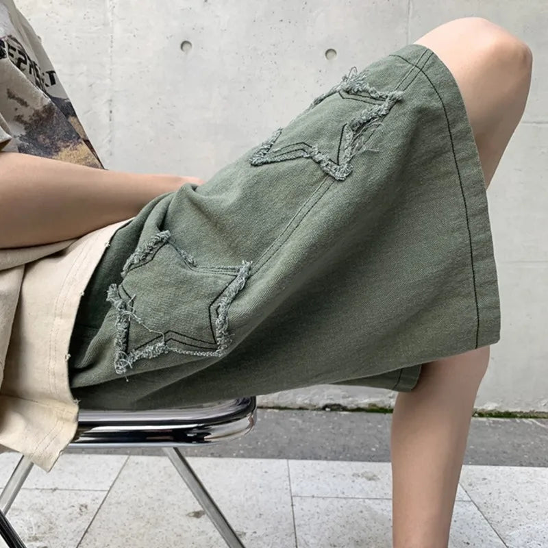 Bonsir shorts men gym 2024 Loose Star Patchwork Short Men Vintage Summer Basic Simple Hot Sale Leisure Ulzzang Streetwear Chic Shorts