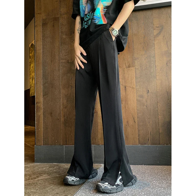 sanyamk Brown Black Baggy Suit Pants Men Fashion Social Mens Dress Pants Korean Loose Straight Flared Pants Mens Office Formal Trousers