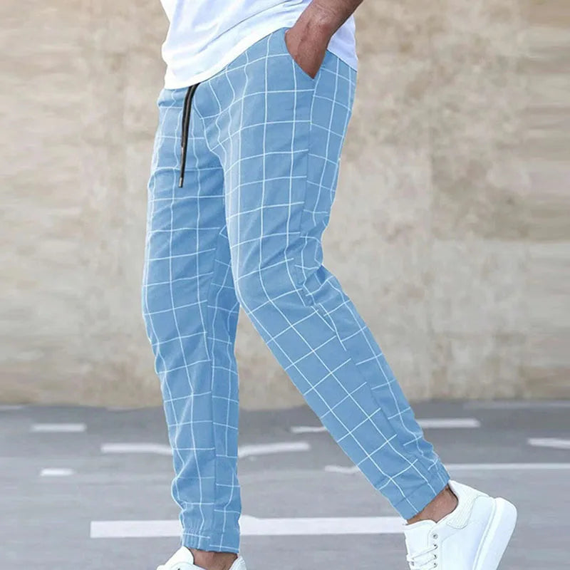 BONSIR - Autumn Minimalist Fashion Trend Plaid Hoodie Versatile Casual Drawstring Contrast Loose Fitting Men's Temperament Pants