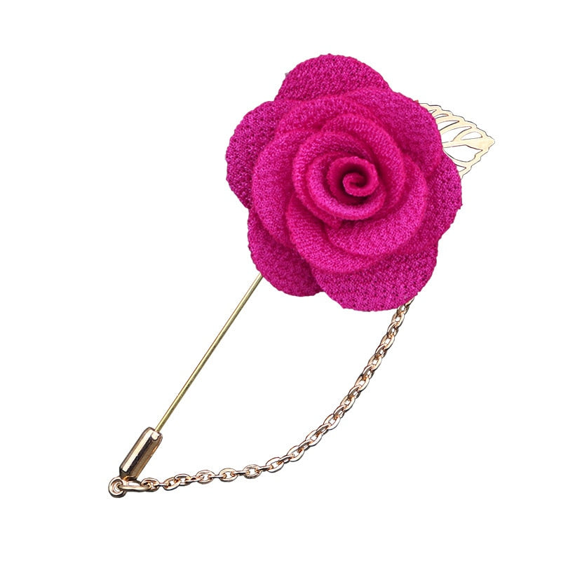 Korean Bridegroom Wedding Brooches Cloth Art Hand-made Rose Flower Brooch Lapel Pin Badge Tassel Chain Men's Suit Accessories