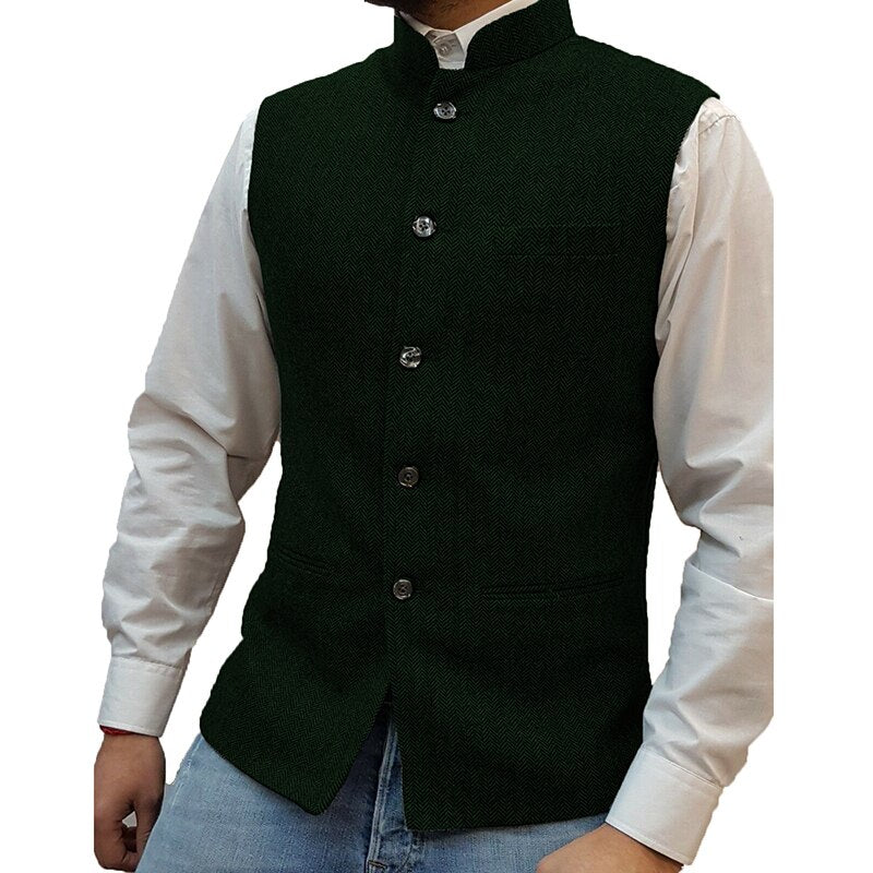 sanyamk Casual Sleeveless Single Breasted Vest Blazers Mens Vintage Solid Stand Collar Suit Cardigan Men Autumn Formal Fashion Outerwear