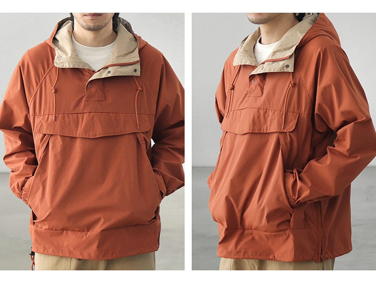 Bonsir Autumn Trekking Hooded Work Jacket Men's Windproof New Loose Half Zipper Stormsuit Outdoor Camping Hiking Riding Coat Tooling