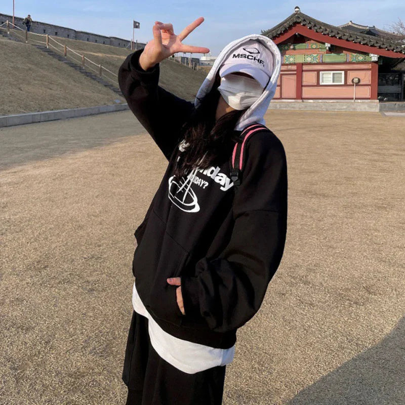 sanyamk - New Autumn Men's Hoodies Hooded Letter Printing Contrast Color Casual Drawstring Pullover Male Sweatshirts Tide 9C6906