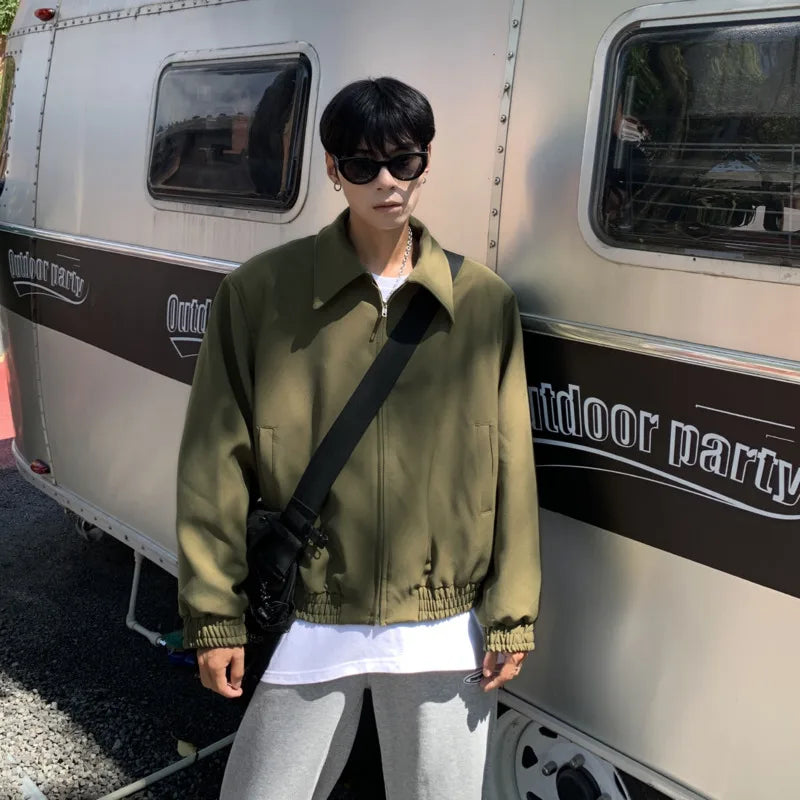 sanyamk Autumn Short Jacket Men Slim Fashion Green Black Casual Jacket Men Streetwear Korean Loose Bomber Jackets Mens Outwear M-2XL