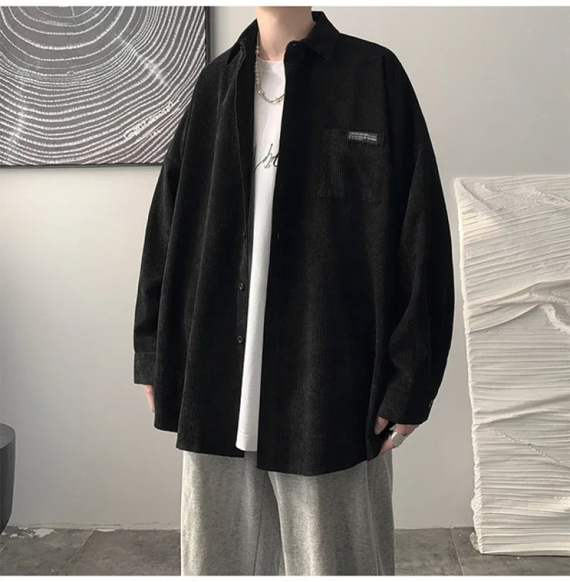 sanyamk - Mens Corduroy Shirts Streetwear Harajuku Japanese Style Oversize Unisex Blouses