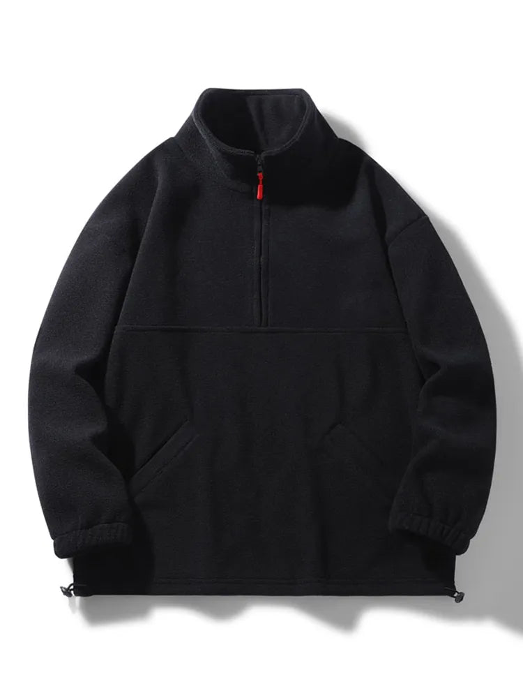 Bonsir Fall/Winter Polar Fleece Men's Sweatshirts Oversized Drop Shoulder Streetwear Zip Up Pullover Warm Hoodie Loose Casual Tops