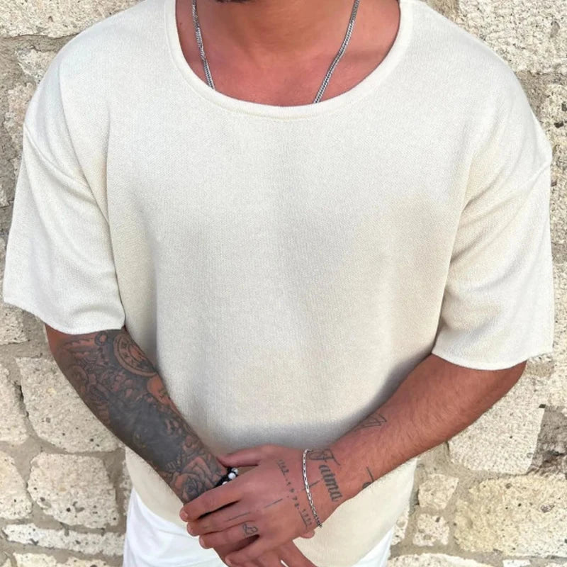 sanyamk - Fashion Solid Color Slim Pullover Top Men Casual Streetwear O-neck t Shirts New Arrival Spring Knitted Short Sleeve Tee For Man