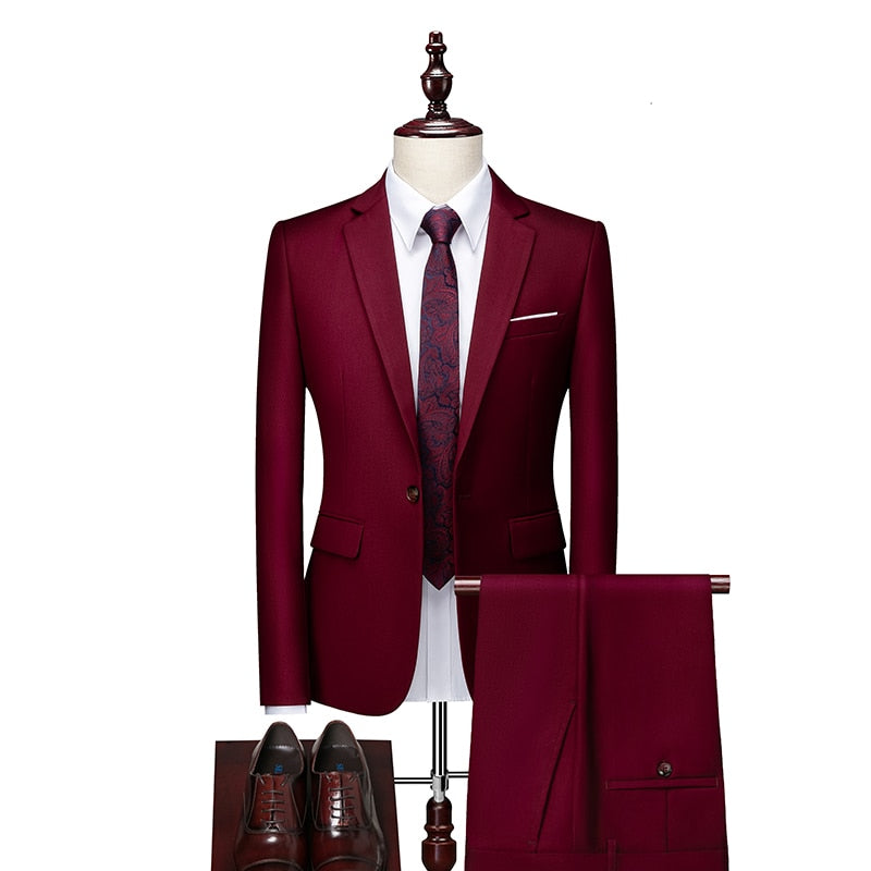 Men's Suit 2 Piece Set Blazers Pants Classic Business Gentleman Formal Groom Wedding Dress Plus Size High Quality Suit 6XL