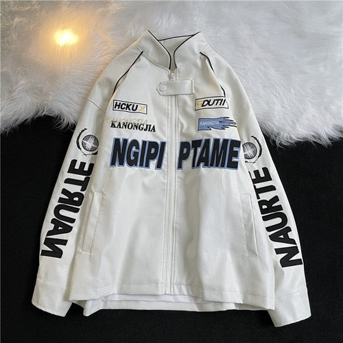 sanyamk American Embroidered Leather Jacket Men Pilot Motorcycle Suit New Fashion Casual Punk Harajuku Oversized Jacket Streetwear