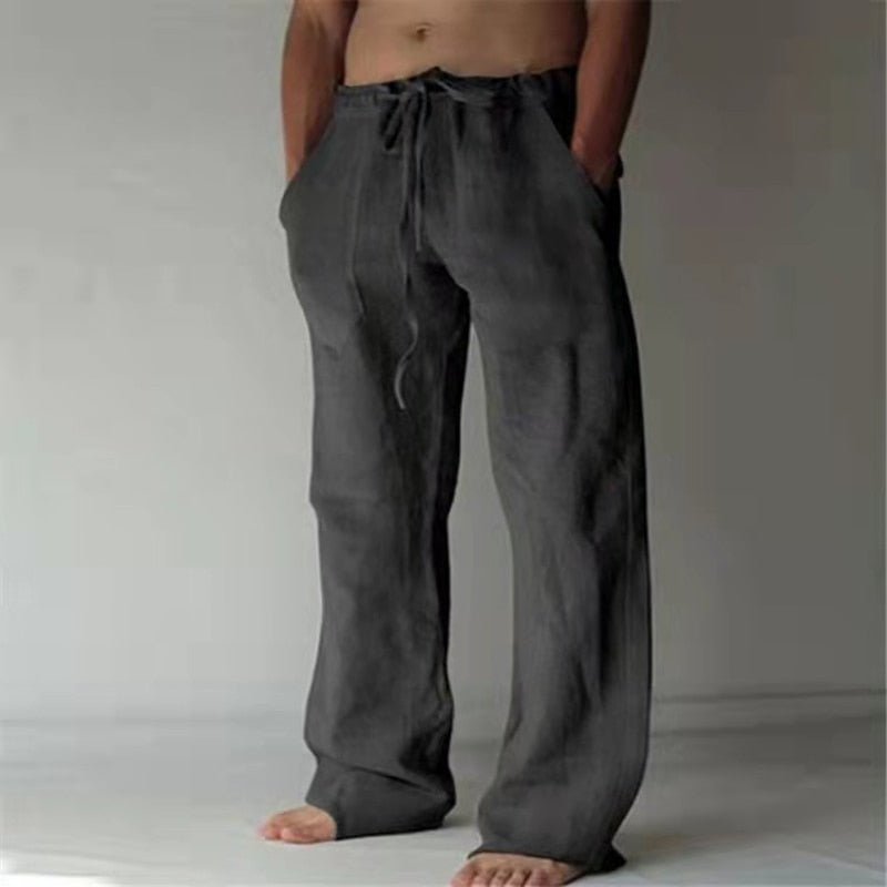 Bonsir Summer New Vintage Men's Cotton Linen Oversized Jogger Trousers Hip Hop Avatar Print Male Plus Size Loose Wide Leg Pants Men