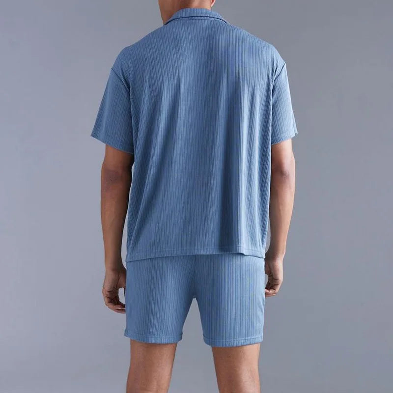 sanyamk - Trendy Buttoned Lapel Shirts And Shorts Mens Two Piece Sets Spring Summer Beach Casual Breathable Thin Solid Color Shirt Outfit