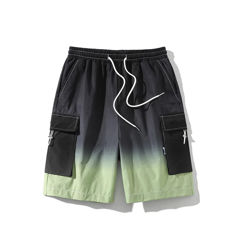 sanyamk - Men's Gradient Straight Shorts Summer New Fashion Loose Short Pants Male Streetwear Casual Shorts Green/Yellow/Blue/salmon pink