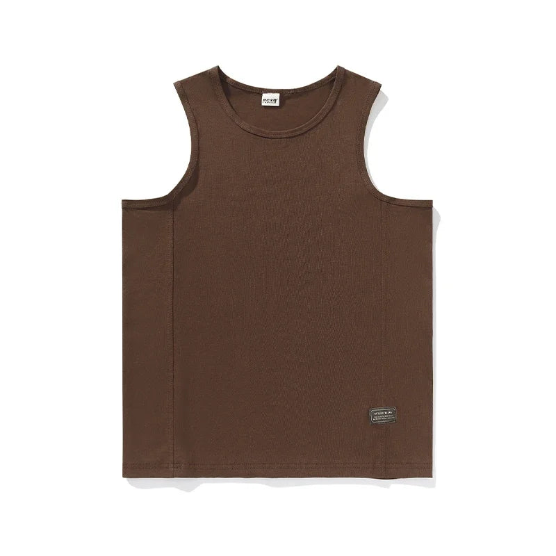 Bonsir Tank Tops Men All-match Basic Retro Japanese Style Unisex O-neck Sleeveless Solid Color Youthful Vitality Summer Loose Soft