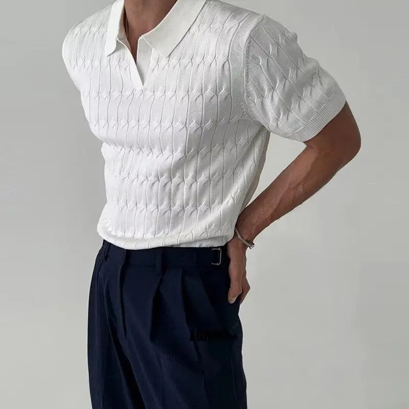 sanyamk - High-end Korean Knitted Polo Shirt Men Short Sleeve Trendy T-shirts for Men Summer Japanese Slim Fit Lapel Golf Wear 2024 Top