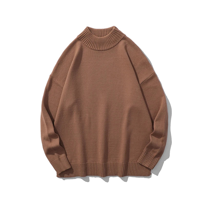 BONSIR - Men's Half High Collar Sweaters Autumn and Winter Standard Bottom Trendy All-match Solid Color Long Sleeved Loose Knitted Tops