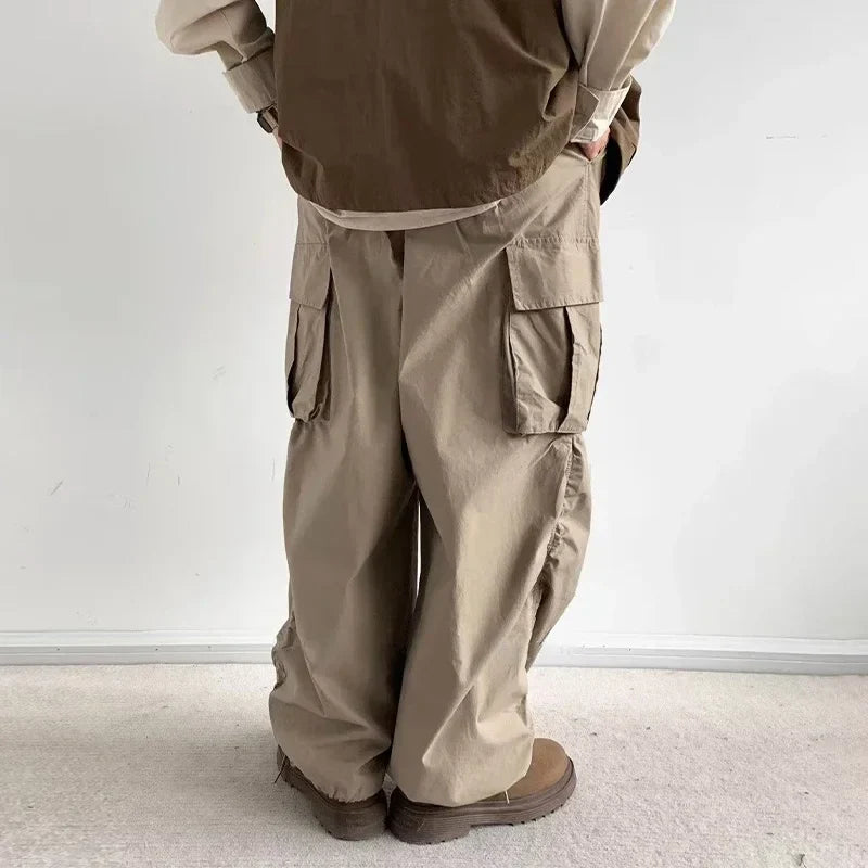 sanyamk Japanese Wide Leg Cargo Pants Men Vintage Oversize Cargo Trousers Male Loose Casual Streetwear Hip Hop Pocket Autumn