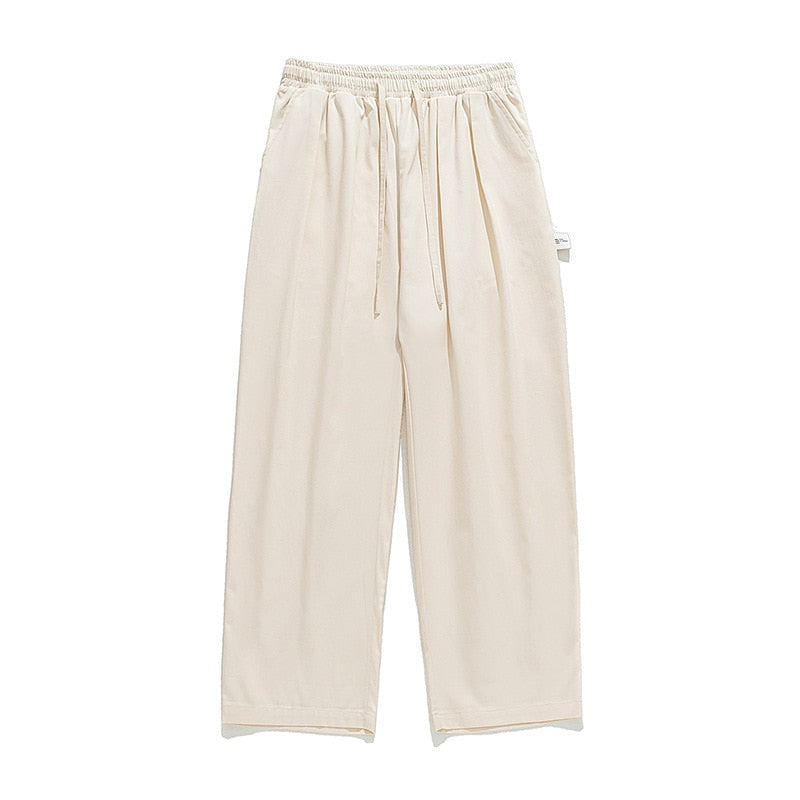 Bonsir Men's Casual Wied Leg Pants Oversize Cotton Trousers Solid Color Vintage Fashion Men Jogging Loose Pants Korean Streetwear