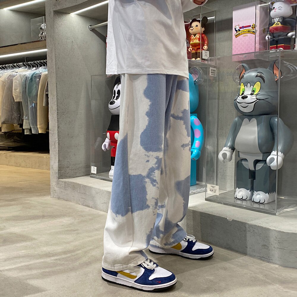 sanyamk Men Y2k Tie Dye Baggy Jeans New Loose Vintage Denim Trousers Male Streetwear Kpop Causal Straight Wide Leg Pants Genderless