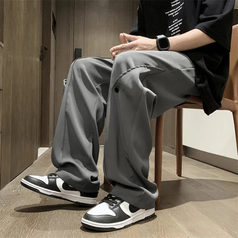 Bonsir Men's Loose Casual Pants Brown Straight Baggy Elastic Waist Wide-leg Pants Spring Summer Autumn Trousers Black Gray 4X 5XL