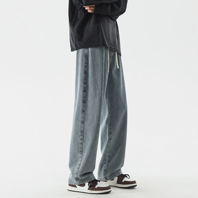 Bonsir Baggy Stacked Jeans Mens Pants Streetwear Denim Skater Wide Leg Distressed Low Rise Elastic Waist Hip Hop Straight
