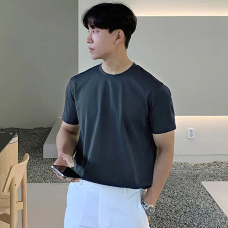 sanyamk - Summer Men's Casual T-shirts Round Neck Short Sleeve Male Tops Solid Color Pullover Clothing New Fashion 2024 9C6241