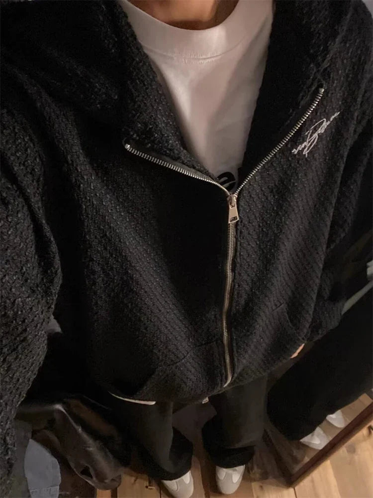 sanyamk - Y2K Cardigan Hooded Sweatshirts Men Hoodies Coat Male Spring Autumn Harajuku Zipper Jacket Streetwear Hip Hop