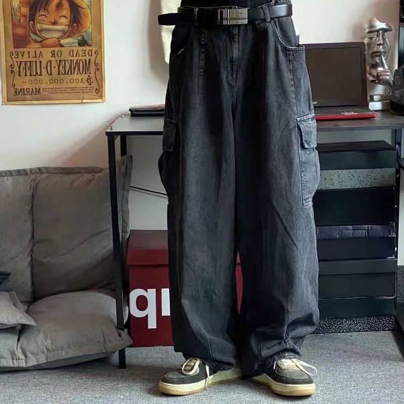 sanyamk Baggy Jeans Trousers Male Denim Pants Black Wide Leg Pants Men Jeans Oversize Cargo Korean Streetwear Hip Hop Harajuku