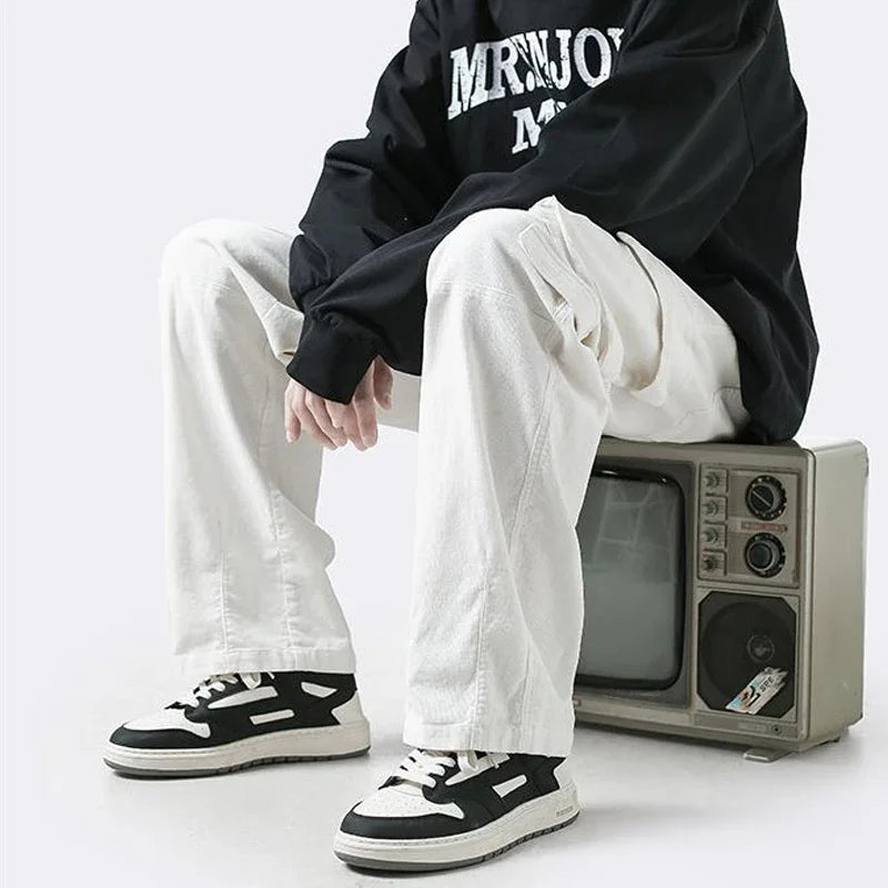 Bonsir Vintage Cargo Pants for Men Retro Black Cargo Trousers Male Pockets Loose Casual Oversize Japanese Streetwear Hip Hop