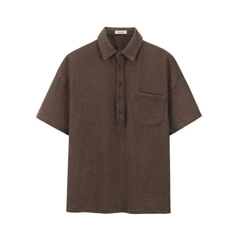 sanyamk - Summer Lapel Solid Color Knit Polo T-shirts for Men Short Sleeve Tee Korean Fashion Loose Casual Golf Button Waffle Polo Shirts