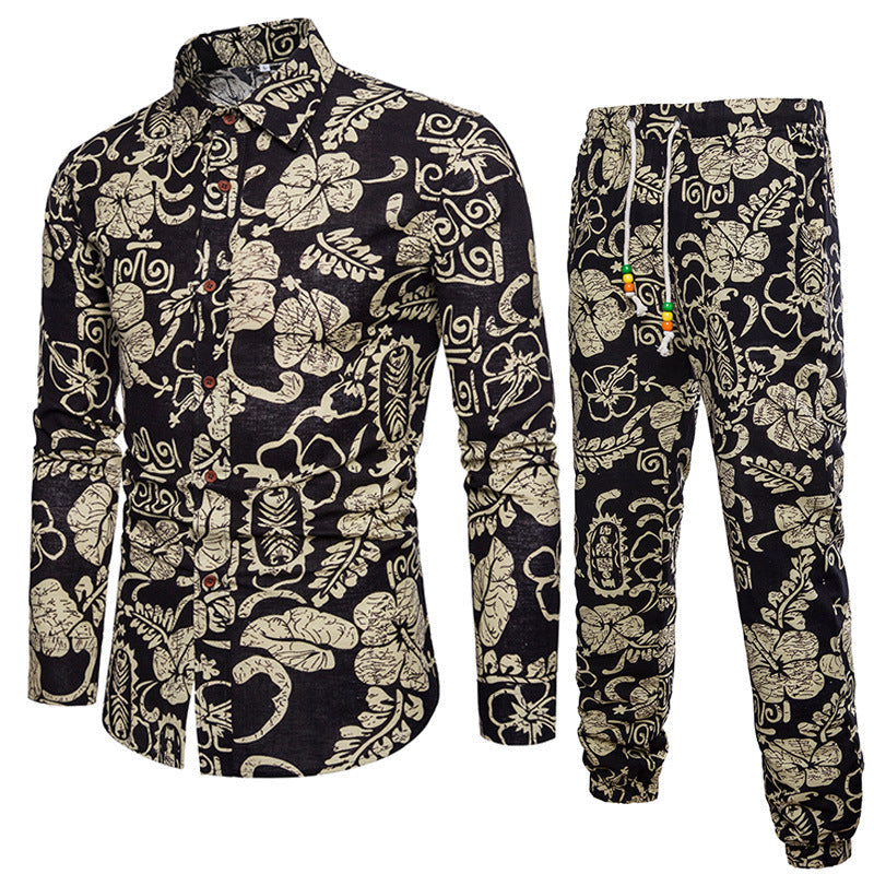 sanyamk trendy mens fashion mens summer outfits dope outfits mens street style mens spring fashion aesthetic outfits mMens Sets Men's Autumn Linen Shirts Long Pants Ethnic Style Vacation Sets Casual Print Suit African Festival Wear Clothes Male
