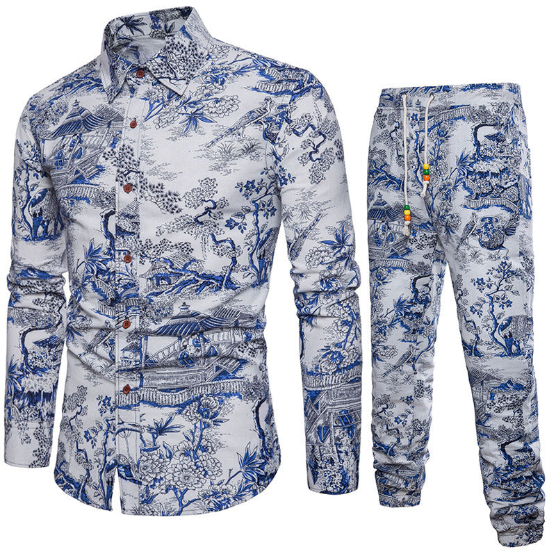 sanyamk trendy mens fashion mens summer outfits dope outfits mens street style mens spring fashion aesthetic outfits mMens Sets Men's Autumn Linen Shirts Long Pants Ethnic Style Vacation Sets Casual Print Suit African Festival Wear Clothes Male