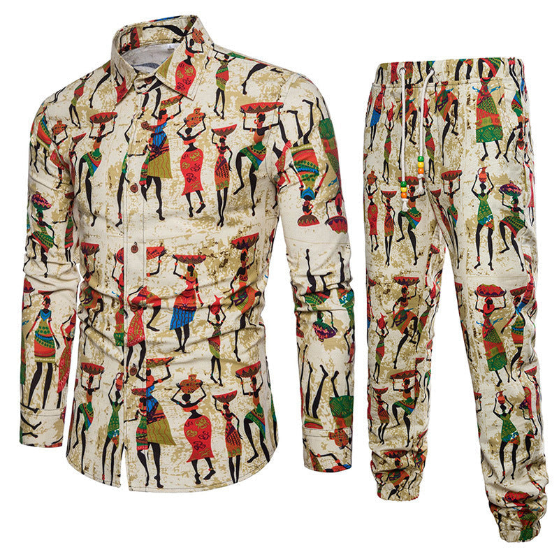 sanyamk trendy mens fashion mens summer outfits dope outfits mens street style mens spring fashion aesthetic outfits mMens Sets Men's Autumn Linen Shirts Long Pants Ethnic Style Vacation Sets Casual Print Suit African Festival Wear Clothes Male
