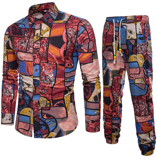 sanyamk trendy mens fashion mens summer outfits dope outfits mens street style mens spring fashion aesthetic outfits mMens Sets Men's Autumn Linen Shirts Long Pants Ethnic Style Vacation Sets Casual Print Suit African Festival Wear Clothes Male