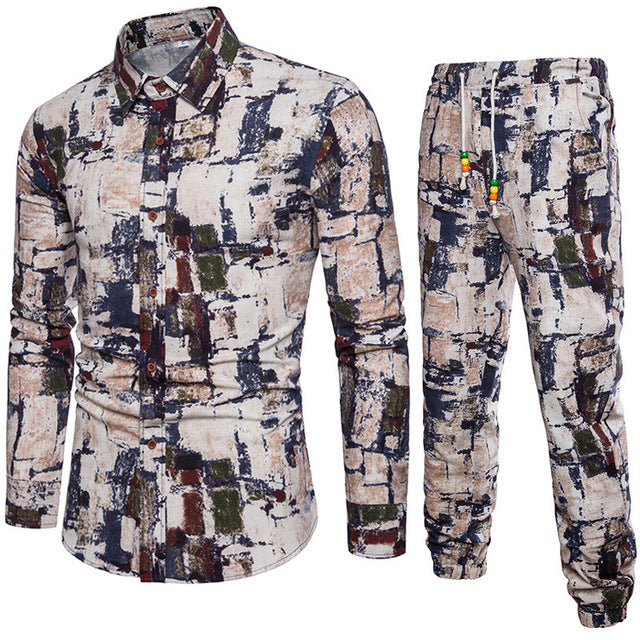sanyamk trendy mens fashion mens summer outfits dope outfits mens street style mens spring fashion aesthetic outfits mMens Sets Men's Autumn Linen Shirts Long Pants Ethnic Style Vacation Sets Casual Print Suit African Festival Wear Clothes Male