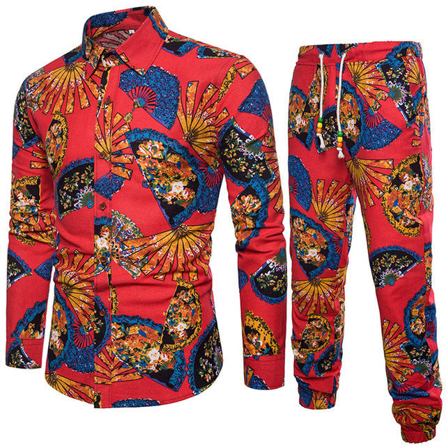 sanyamk trendy mens fashion mens summer outfits dope outfits mens street style mens spring fashion aesthetic outfits mMens Sets Men's Autumn Linen Shirts Long Pants Ethnic Style Vacation Sets Casual Print Suit African Festival Wear Clothes Male