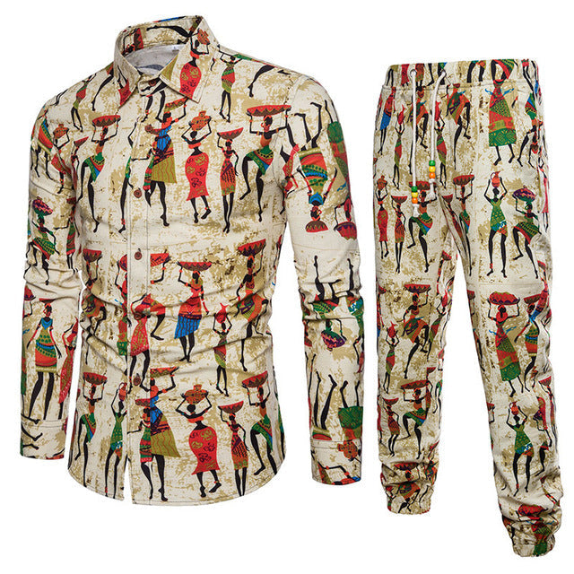 sanyamk trendy mens fashion mens summer outfits dope outfits mens street style mens spring fashion aesthetic outfits mMens Sets Men's Autumn Linen Shirts Long Pants Ethnic Style Vacation Sets Casual Print Suit African Festival Wear Clothes Male