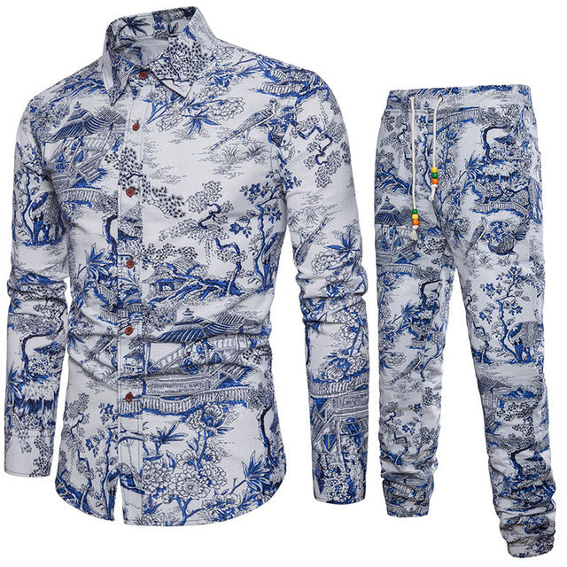 sanyamk trendy mens fashion mens summer outfits dope outfits mens street style mens spring fashion aesthetic outfits mMens Sets Men's Autumn Linen Shirts Long Pants Ethnic Style Vacation Sets Casual Print Suit African Festival Wear Clothes Male