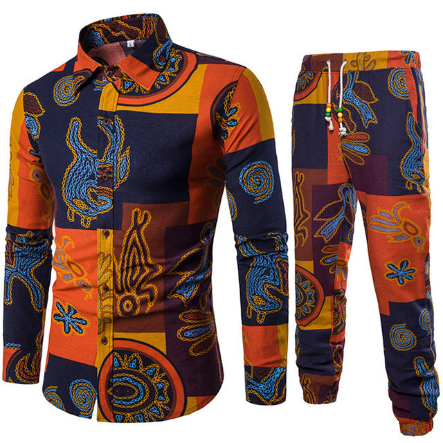 sanyamk trendy mens fashion mens summer outfits dope outfits mens street style mens spring fashion aesthetic outfits mMens Sets Men's Autumn Linen Shirts Long Pants Ethnic Style Vacation Sets Casual Print Suit African Festival Wear Clothes Male