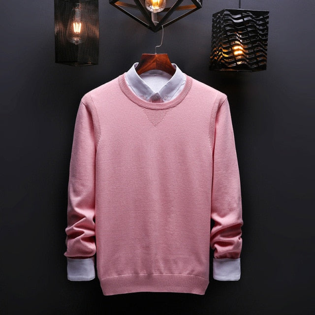 sanyamk Spring and Autumn Men's Sweater Korean Knitwear Round Neck Sweater Trend Solid Color Jacket Long Sleeve Shirt