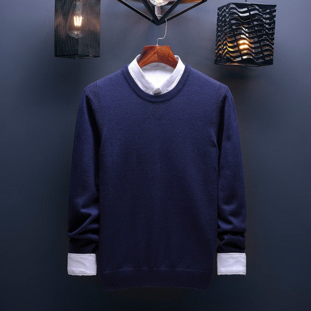 sanyamk Spring and Autumn Men's Sweater Korean Knitwear Round Neck Sweater Trend Solid Color Jacket Long Sleeve Shirt