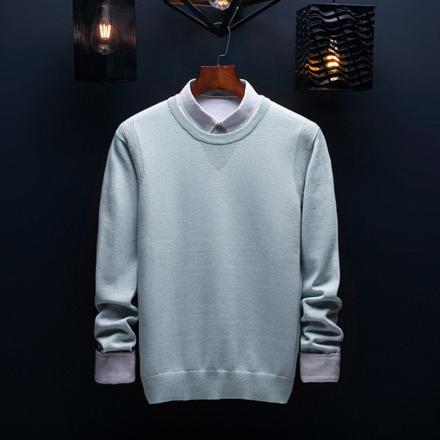 sanyamk Spring and Autumn Men's Sweater Korean Knitwear Round Neck Sweater Trend Solid Color Jacket Long Sleeve Shirt