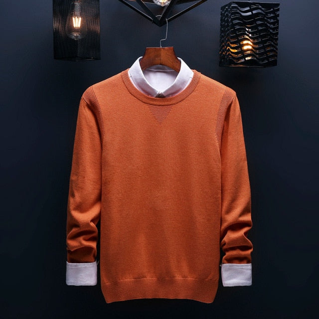 sanyamk Spring and Autumn Men's Sweater Korean Knitwear Round Neck Sweater Trend Solid Color Jacket Long Sleeve Shirt
