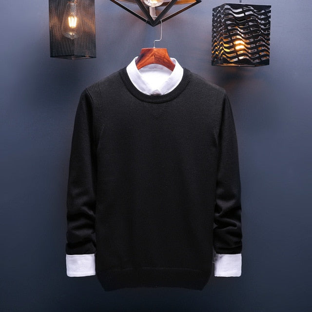 sanyamk Spring and Autumn Men's Sweater Korean Knitwear Round Neck Sweater Trend Solid Color Jacket Long Sleeve Shirt