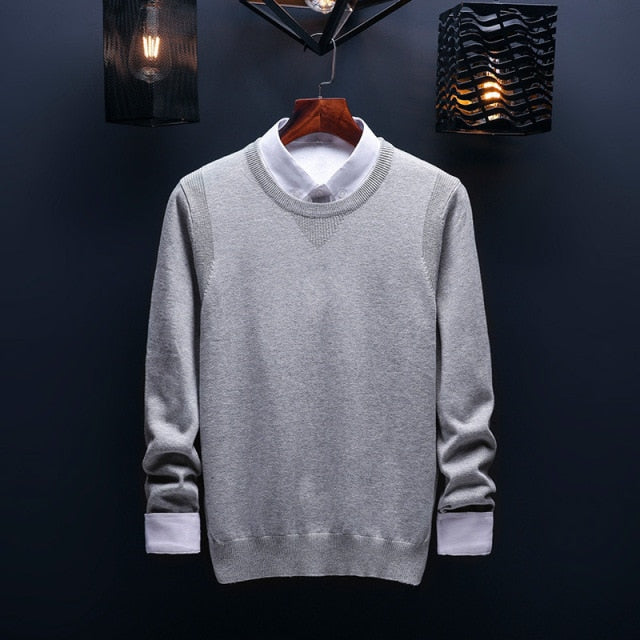 sanyamk Spring and Autumn Men's Sweater Korean Knitwear Round Neck Sweater Trend Solid Color Jacket Long Sleeve Shirt
